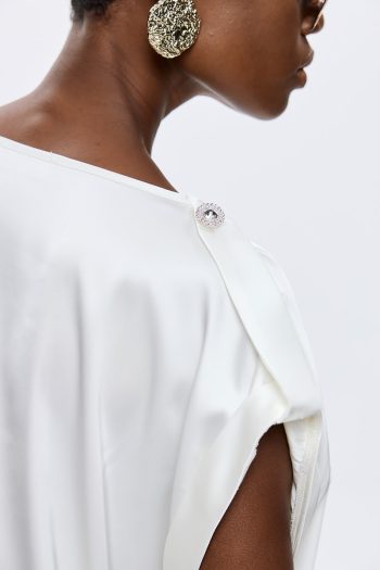 Fleur Satin Draped Top – Off White - Image 3