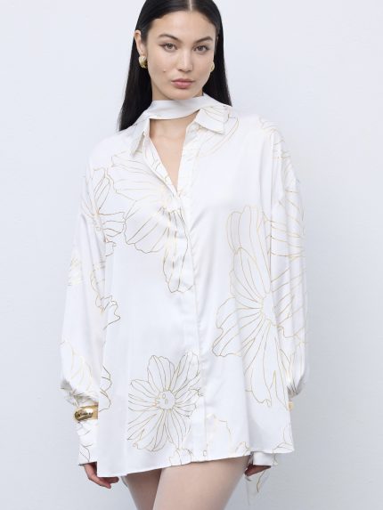 Gold Lines Satin Shirt – White