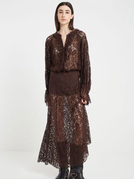 Lace Asymmetrical Skirt – Brown