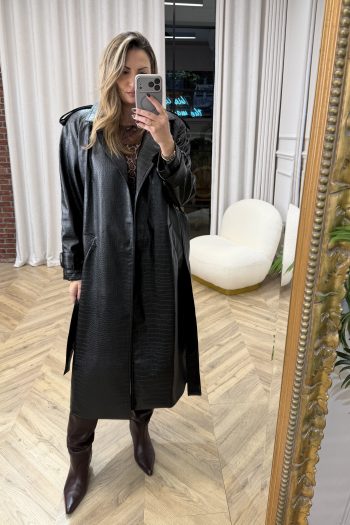 Croco Leather Trenchcoat – Black - Image 4