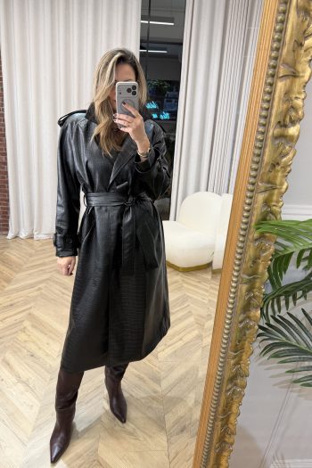 Croco Leather Trenchcoat – Black