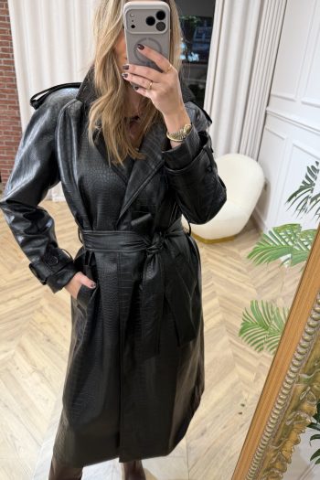 Croco Leather Trenchcoat – Black - Image 3