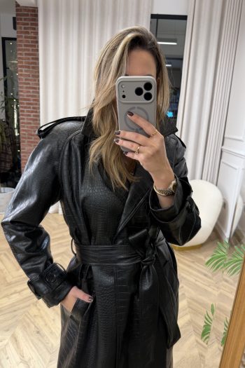 Croco Leather Trenchcoat – Black - Image 2