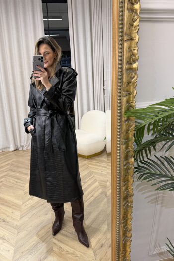 Croco Leather Trenchcoat – Black - Image 10
