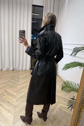 Croco Leather Trenchcoat – Black - Image 9
