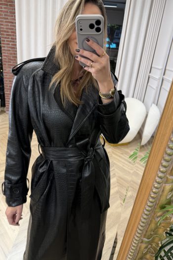 Croco Leather Trenchcoat – Black - Image 7