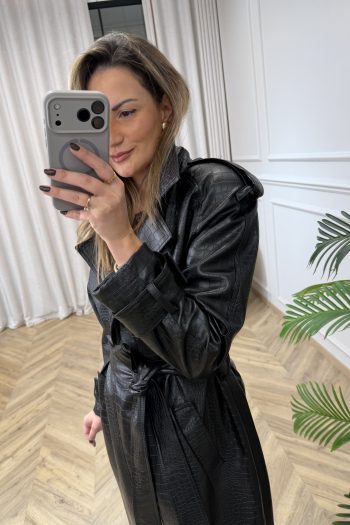 Croco Leather Trenchcoat – Black - Image 8