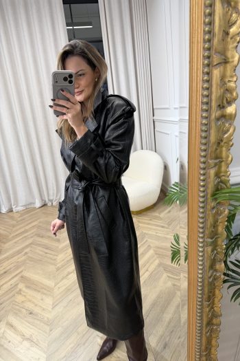 Croco Leather Trenchcoat – Black - Image 5