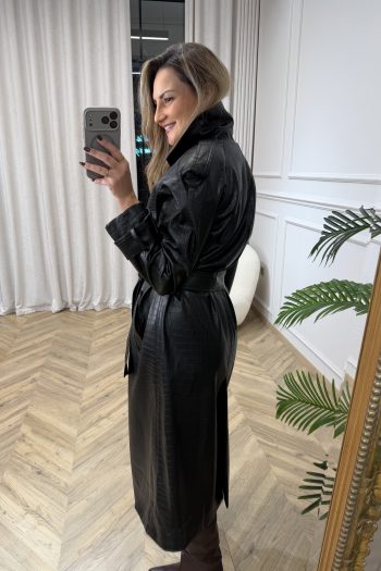 Croco Leather Trenchcoat – Black - Image 6