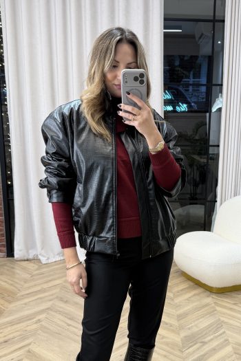 Croco Leather Bomber – Black - Image 2