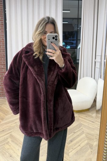 Lydia Fur Coat – Bordeaux - Image 4