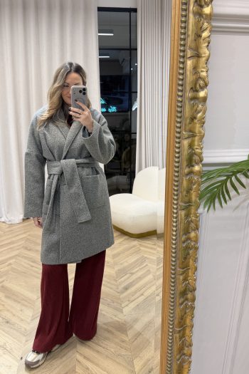 Winter Belted Coat – Grey - Image 2