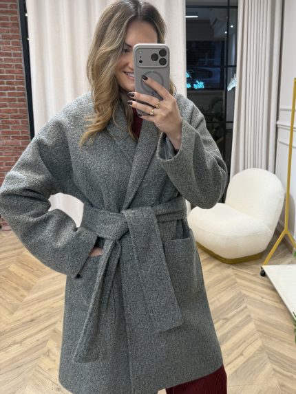 Winter Belted Coat – Grey