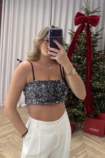 Mila Sequin Top – Silver - Image 2