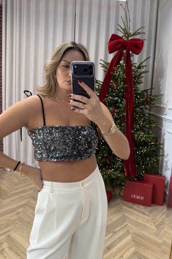 Mila Sequin Top – Silver