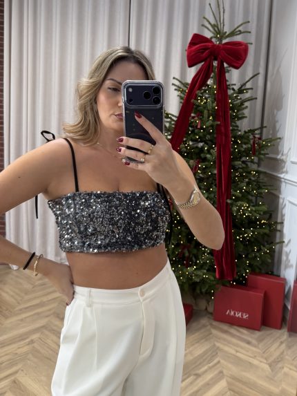 Mila Sequin Top – Silver