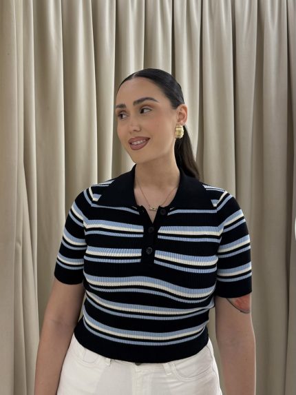 Perry Polo Knit – Baby Blue/Black