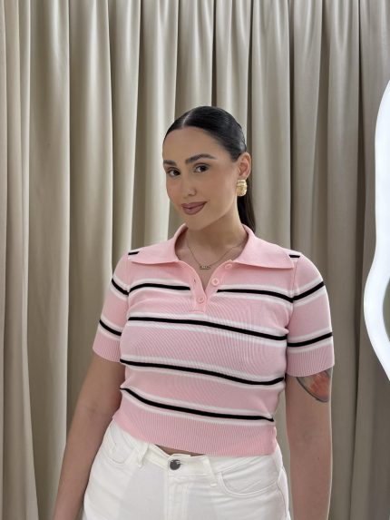 Mindy Polo Knit – Pink