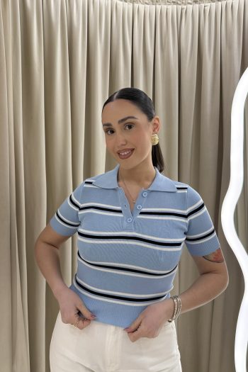 Mindy Polo Knit – Baby Blue