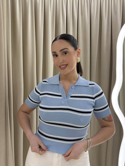 Mindy Polo Knit – Baby Blue