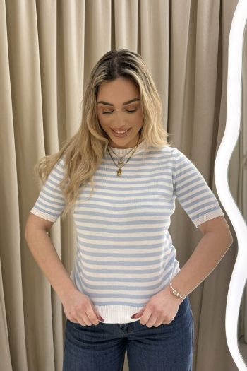 Meghan Knit Top – Baby Blue/White - Image 2