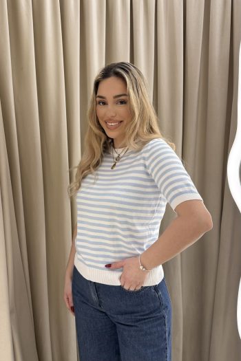 Meghan Knit Top – Baby Blue/White - Image 3