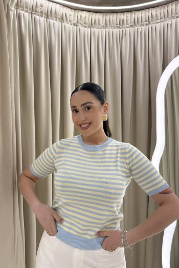 Meghan Knit Top – Baby Blue/Yellow - Image 2