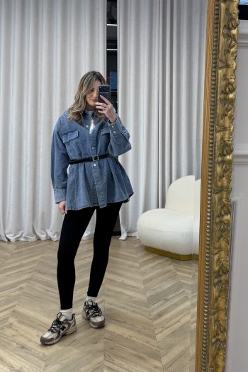 Belted Denim Jacket – Mid Blue - Image 5