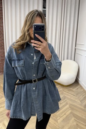 Belted Denim Jacket – Mid Blue