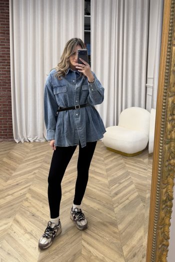 Belted Denim Jacket – Mid Blue - Image 2