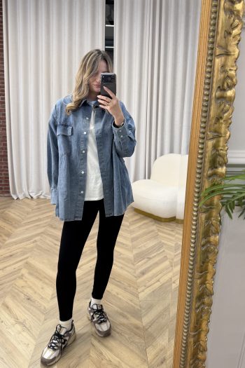 Belted Denim Jacket – Mid Blue - Image 4