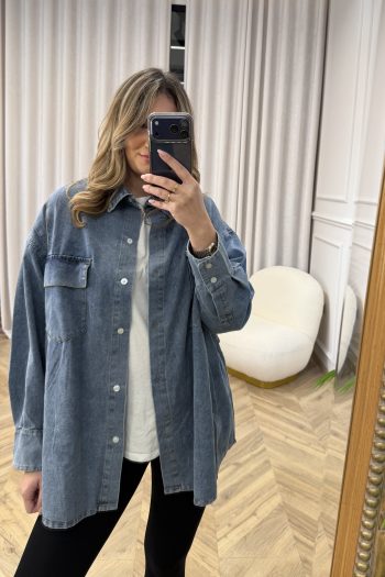 Belted Denim Jacket – Mid Blue - Image 3