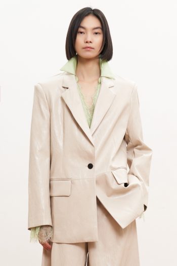 Macy Leather Blazer – Beige