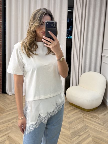 Satin Lace T-shirt – White