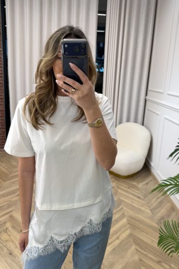 Satin Lace T-shirt – White - Image 2