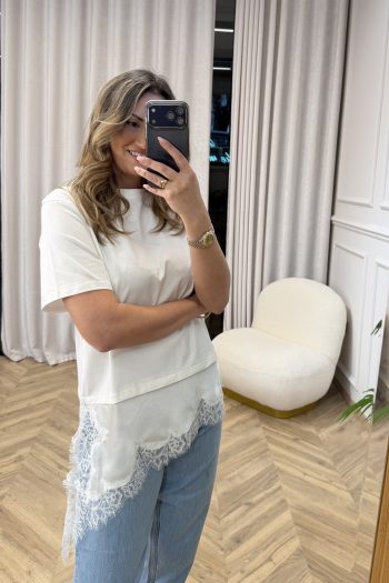 Satin Lace T-shirt – White - Image 3