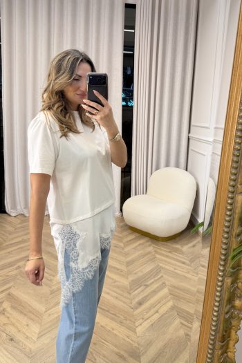 Satin Lace T-shirt – White - Image 4