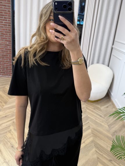 Satin Lace T-shirt – Black