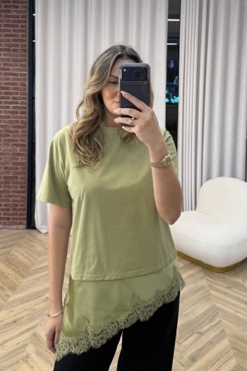 Satin Lace T-shirt – Olive - Image 6