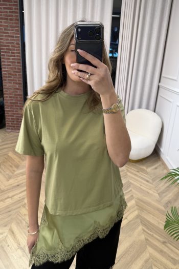Satin Lace T-shirt – Olive - Image 5