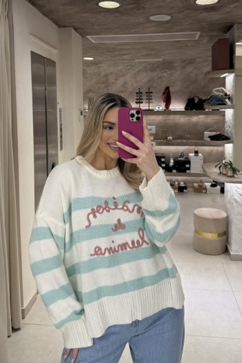 Maison Striped Knit – Aqua - Image 2