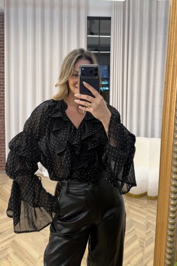 Kendall Polka Dot Top – Black