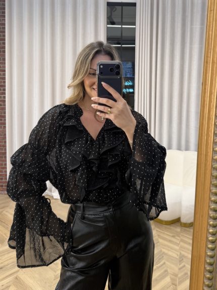 Kendall Polka Dot Top – Black