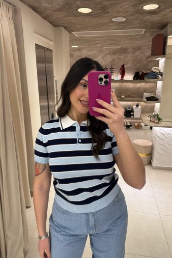 Evelyn Knit Striped Polo – Baby Blue - Image 2