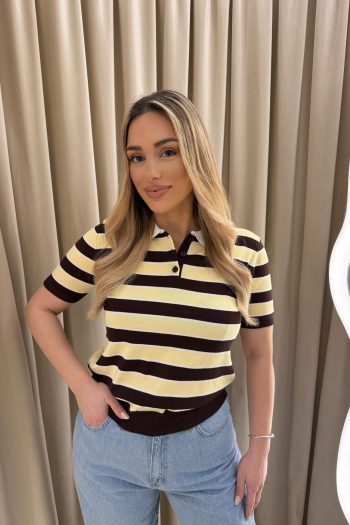 Evelyn Knit Striped Polo – Yellow