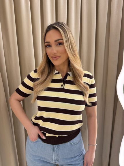 Evelyn Knit Striped Polo – Yellow