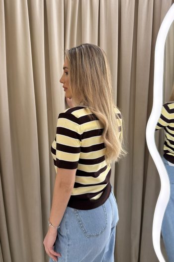 Evelyn Knit Striped Polo – Yellow - Image 3