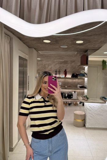 Evelyn Knit Striped Polo – Yellow - Image 2