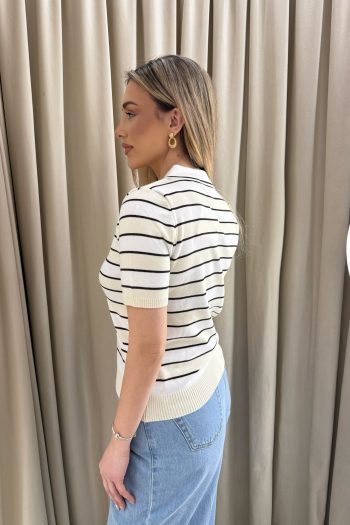 Evelyn Knit Striped Polo – Cream - Image 3