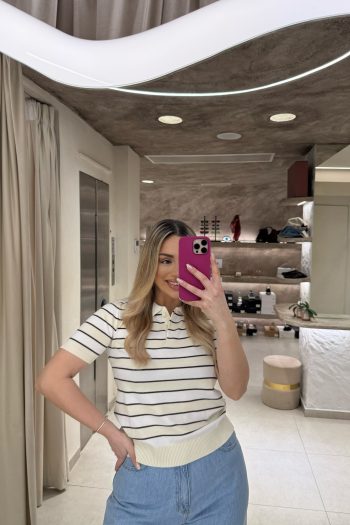 Evelyn Knit Striped Polo – Cream - Image 2